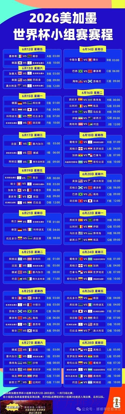 2026世界杯每日赛程中国时间观看指南实时查看